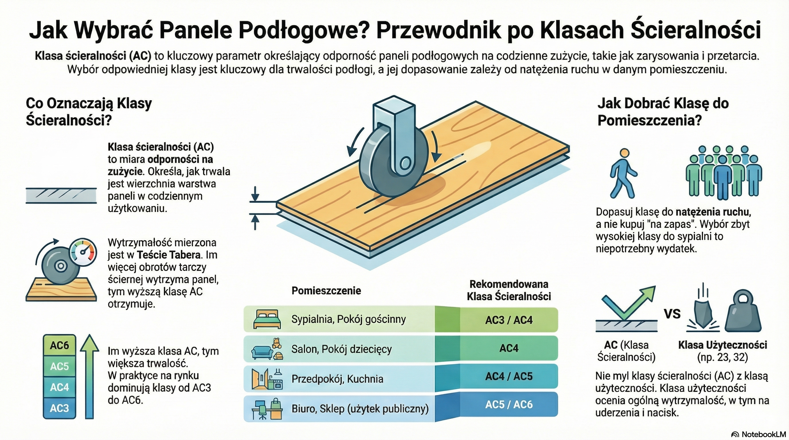 infografika podsumowanie klasy ścieralności i klasy użyteczności