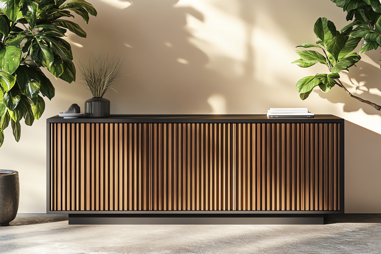 komoda w lamelach w kolorze drewna