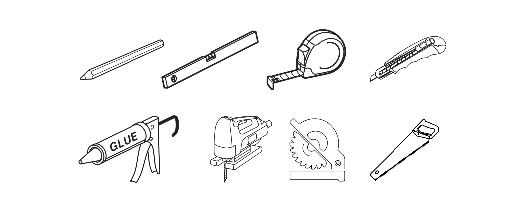 narzędzia i materiały potrzebne do montażu lameli ściennych