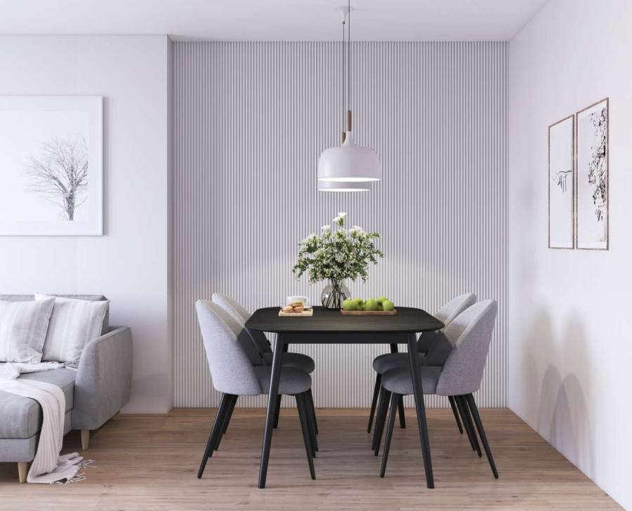 lamele ścienne białe w jasnej jadalni