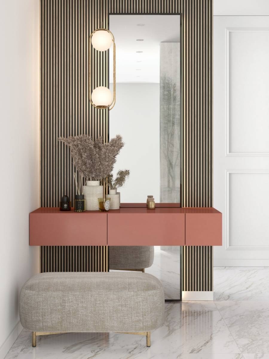 lamele ścienne w przedpokoju aranżacja z lustrem lamele-s-stretto-dab-jasny