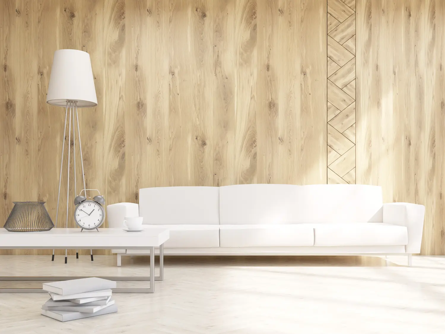 ściana z drewna lub paneli podłogowych w salonie