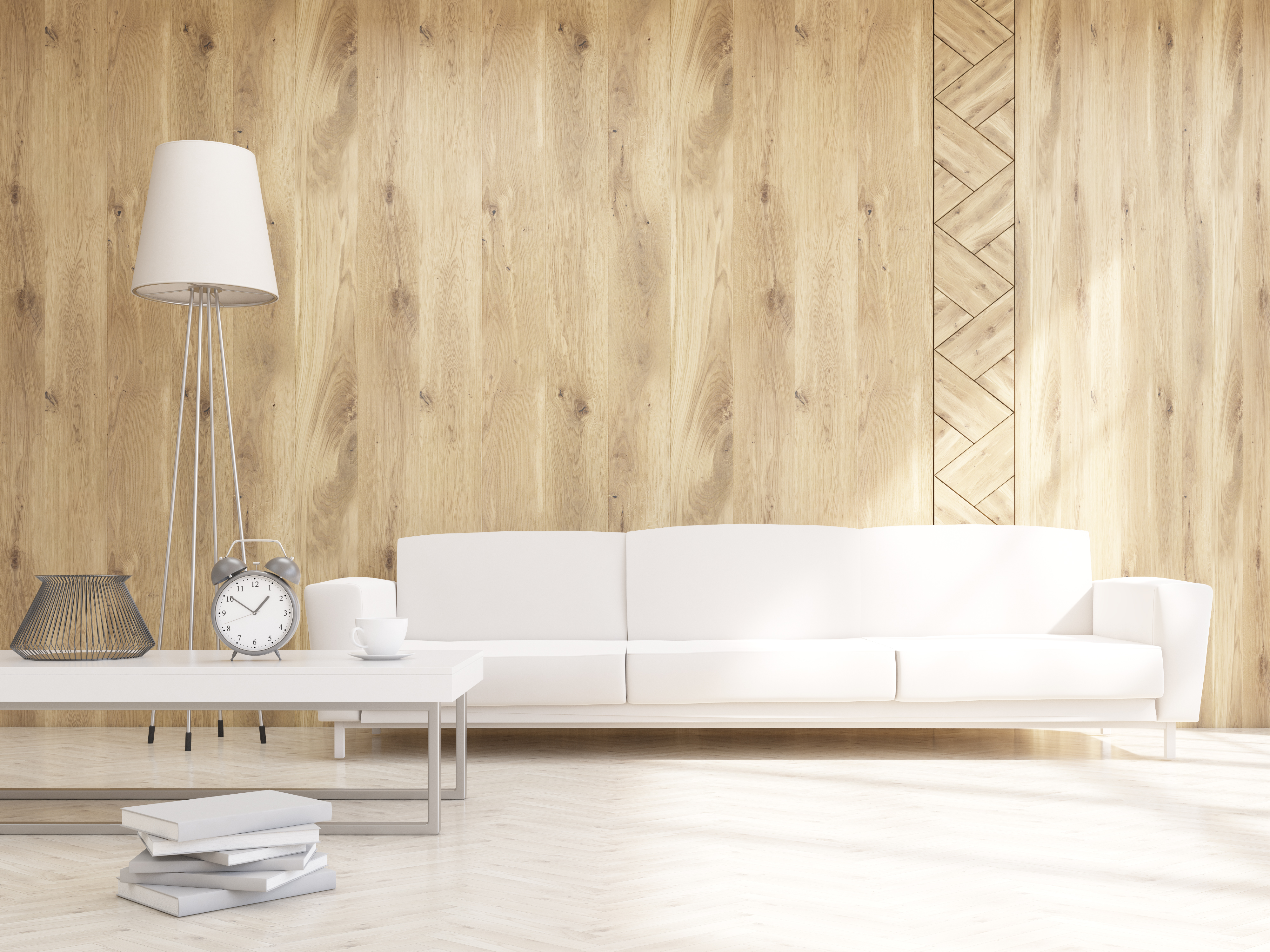 ściana z drewna lub paneli podłogowych w salonie