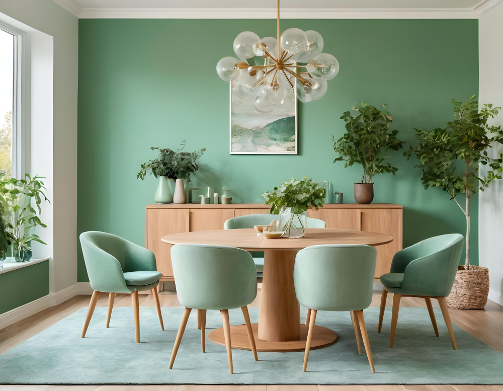 zielona ściana w jadalni