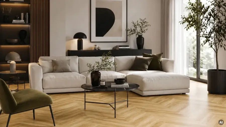 podłoga drewniana dąb bright jodełka w salonie