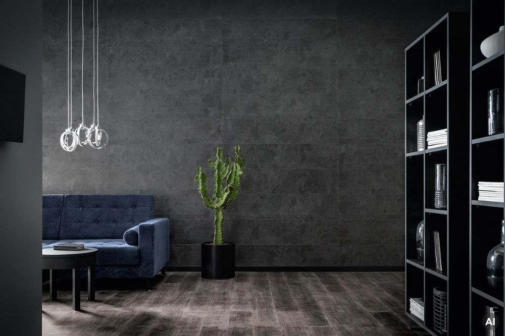 panele ścienne kerradeco w salonie w stylu industrialnym