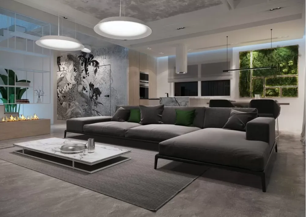 drzwi ukryte tapetowane w nowoczesnym salonie