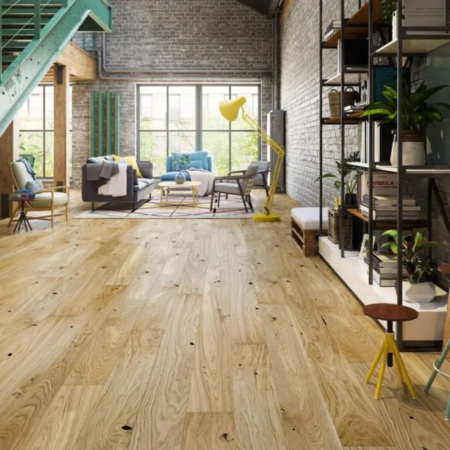 podłoga dąb various w loftowym salonie otwarta przesttrzeń