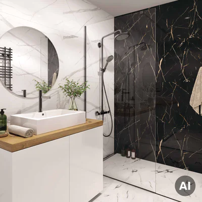 Panele ścienne Calacatta Black 30x60 Marmur Czarny Kamień Połysk 6053390