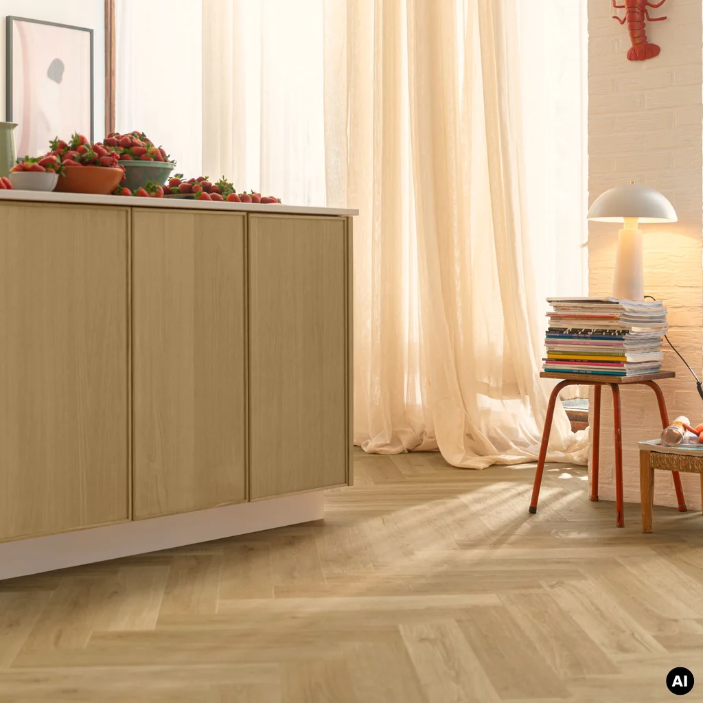 Panele winylowe SPC LVT z podkładem Jodełka Botaniczny Beż HB Klasa 33 6 mm TAK, AVHBU40362, Panele winylowe, Ciro Herringbone, Quick-Step Unilin