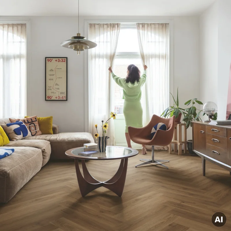 Panele winylowe SPC LVT z podkładem Jodełka Dąb Karmel Bo