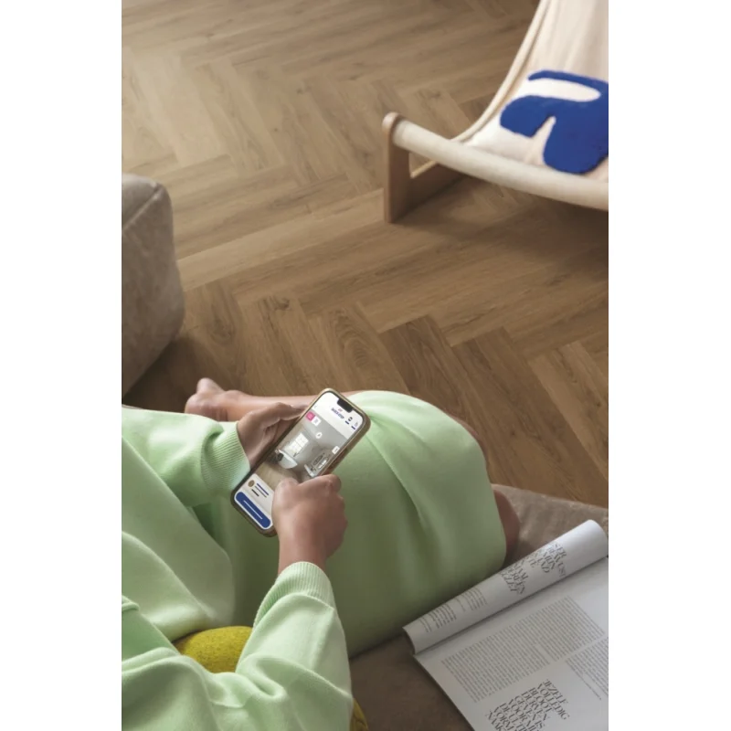 Panele winylowe SPC LVT z podkładem Jodełka Dąb Karmel Bo