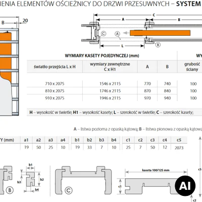 Drzwi przesuwne chowane w ścianę Norma Decor 1 70 cm Komplet: drzwi + kaseta + ościeżnica (obudowa), 100046170