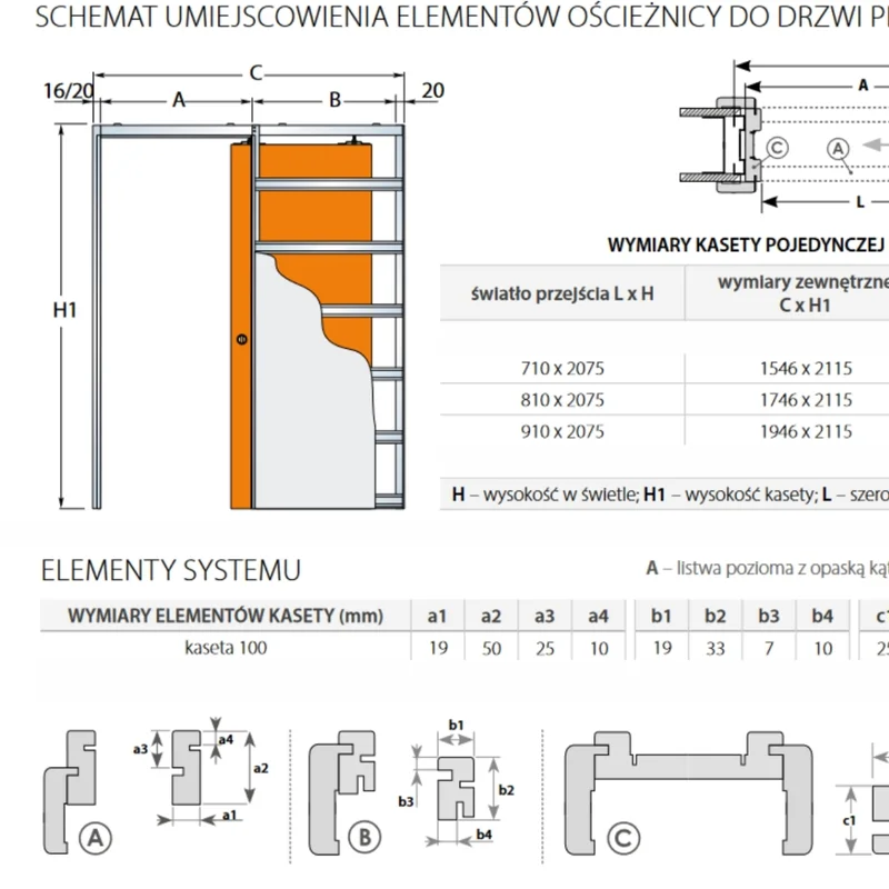 Drzwi przesuwne chowane w ścianę Norma Decor 1 80 cm Kompl