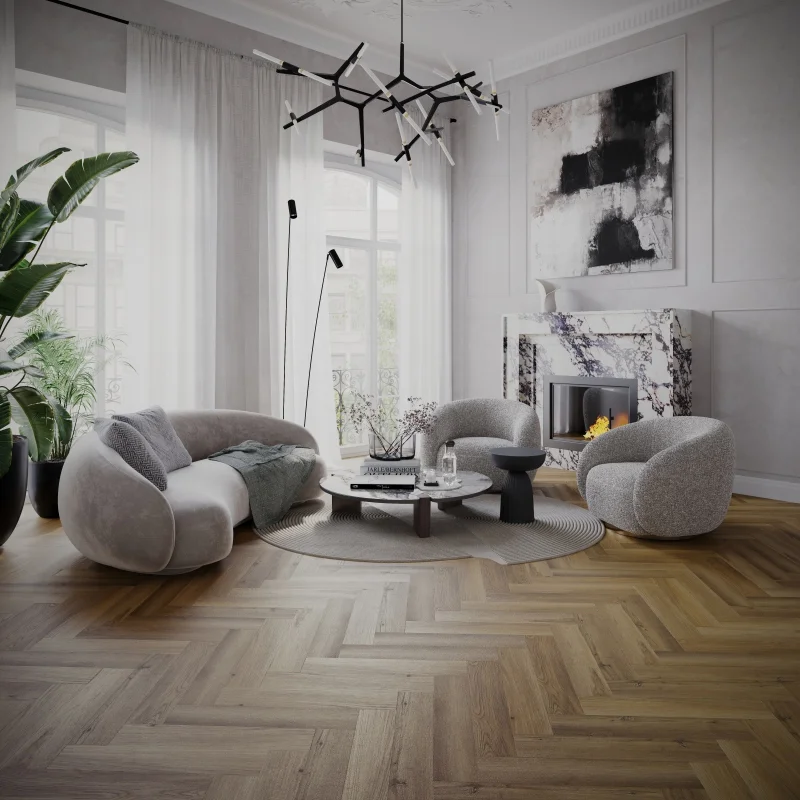 Panele winylowe ze zintegrowanym podkładem Jodełka Lyon Kl