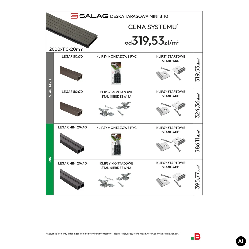 Deska balkonowa tarasowa dwustronna Eco Mini B110 szczotkowana Kasztan 2m 20 mm, NT1092, Deska balkonowa tarasowa, Deska balkonowa Eco Mini, Salag