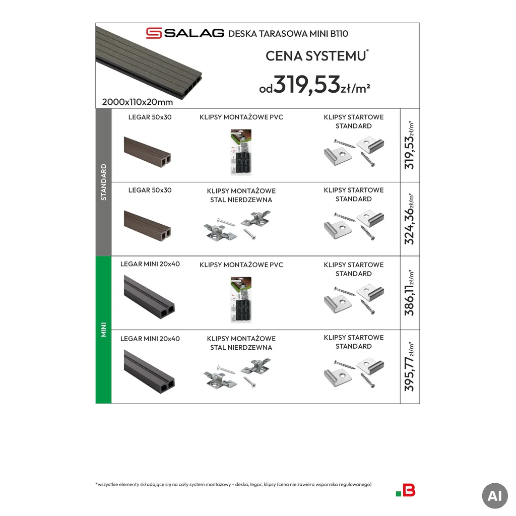 Deska balkonowa tarasowa dwustronna Eco Mini szczotkowana Kasztan 2m 20 mm, NT1092, Deska balkonowa tarasowa, Deska balkonowa Eco Mini, Salag