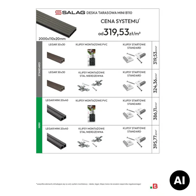 Deska balkonowa tarasowa dwustronna Eco Mini B110 szczotkowana Kasztan 2m 20 mm, NT1092