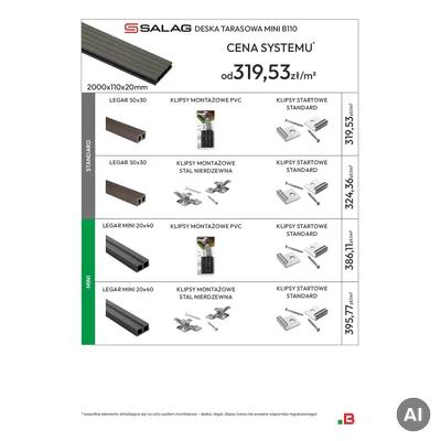 Deska balkonowa tarasowa dwustronna Eco Mini szczotkowana Kasztan 2m 20 mm, NT1092