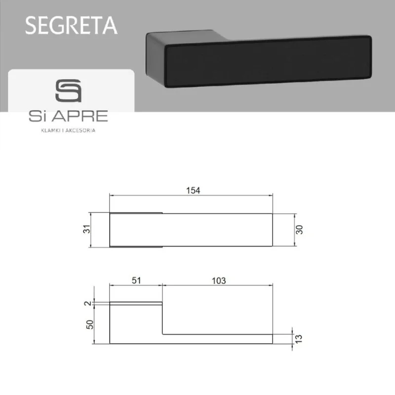 Klamka z ukrytym zamkiem Segreta Czarna, 5907609715142 - 3