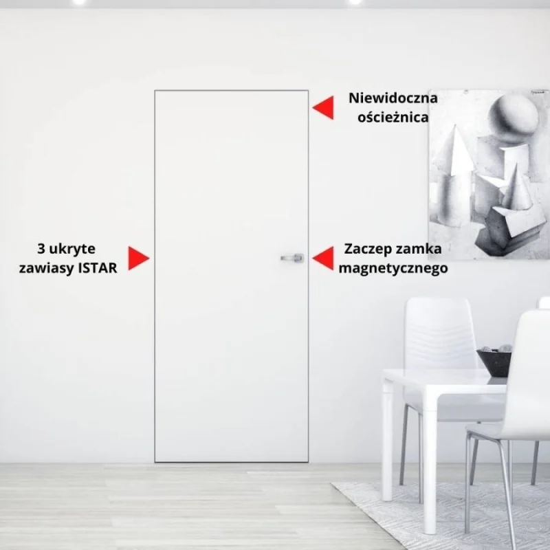 Zestaw Drzwi ukryte + Ościeżnica biała Sara Eco 2 WC bezp