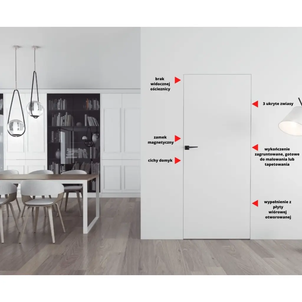Zestaw Drzwi ukryte + Ościeżnica Sara Eco 2 bezprzylgowe (otwierane na zewnątrz) Prawe 70 cm płyta, DRE 400010388, DRE 400010418, Zestaw, Sara Eco 2, DRE