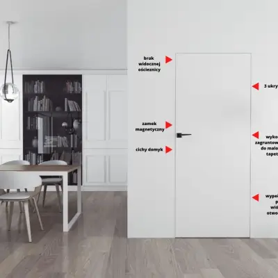 Zestaw Drzwi ukryte + Ościeżnica Sara Eco 2 WC bezprzylgowe (otwierane na zewnątrz) Prawe 70 cm płyta, DRE 400010390, DRE 400010418