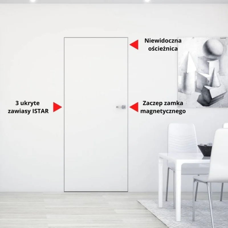 Zestaw Drzwi ukryte + Ościeżnica biała Sara Eco 2 bezprzy