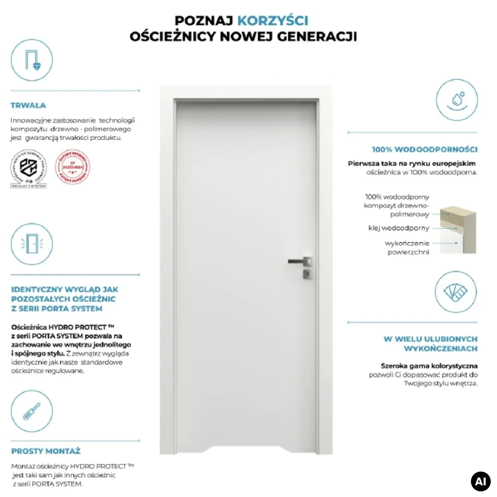 Ościeżnica Wodoodporna Hydro Protect regulowana A 80-120 z kątownikiem 60 mm 80 Prawa Przylgowa, OPWC6A0P08DBI0SZ36C000, Ościeżnica, Ościeżnica HYDRO PROTECT, PORTA