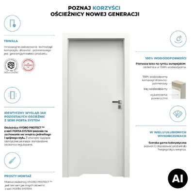 Ościeżnica Wodoodporna Hydro Protect regulowana A 80-120 z kątownikiem 60 mm 80 Prawa Przylgowa, OPWC6A0P08DBI0SZ36C000