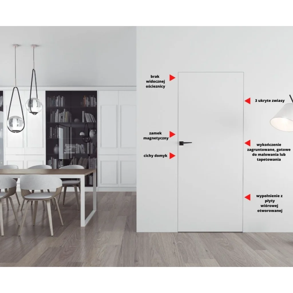 Zestaw Drzwi ukryte + Ościeżnica biała Sara Eco 2 WC bezprzylgowe (otwierane na zewnątrz) Prawe 70 cm płyta, DRE 400010390, 5901316110603, Zestaw, Sara Eco 2, DRE