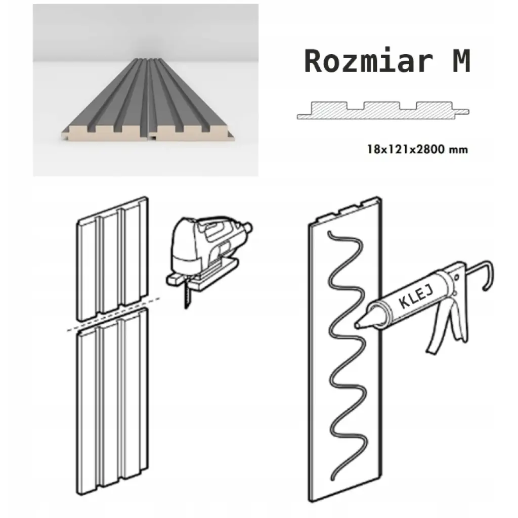 Zestaw Lamele Czarne matowe M 723, Listwa startowa lewa, Listwa zakończeniowa Prawa, 120032940, 120035909, 120035910, Zestaw, Lamele MDF, AGT