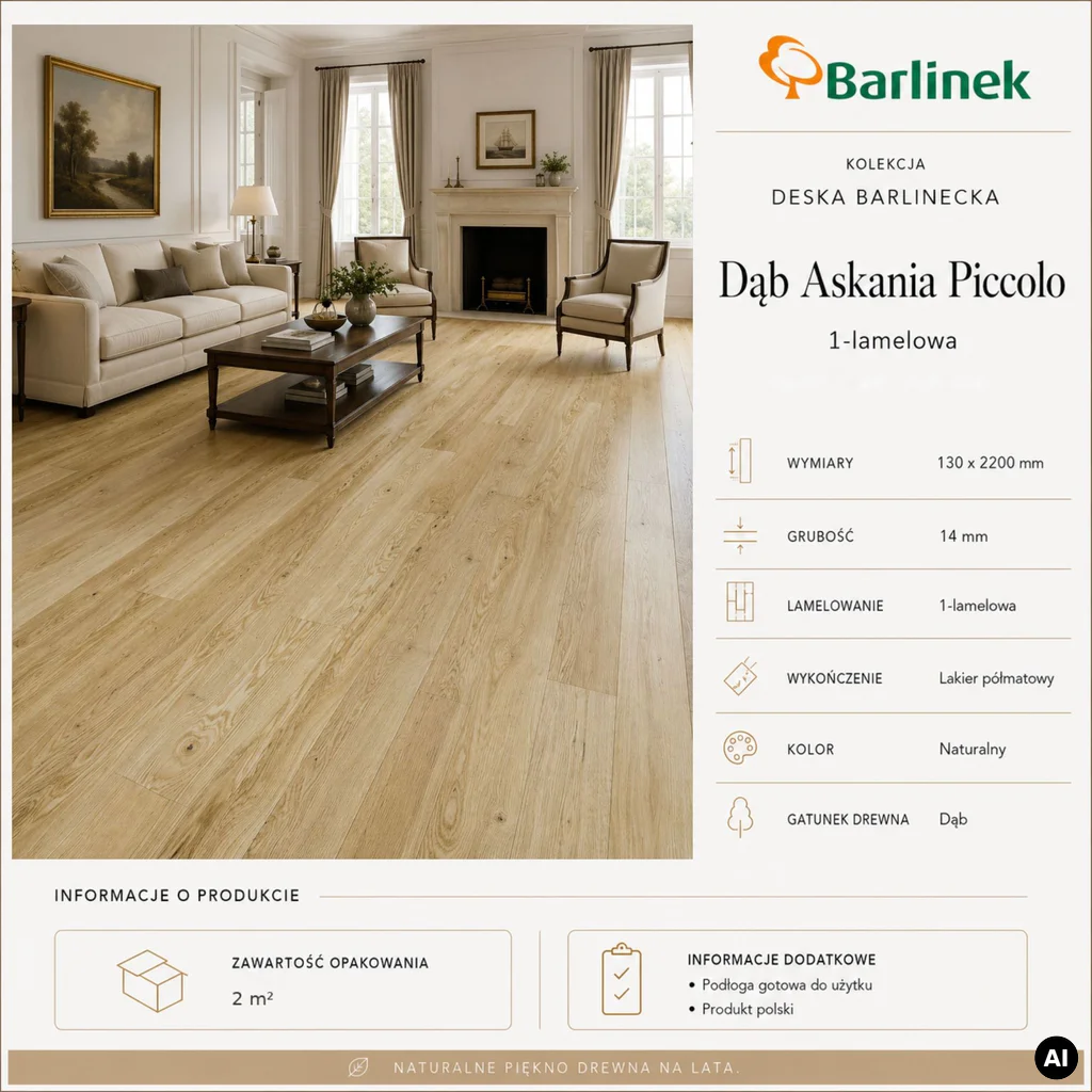 Podłoga drewniana Dąb Askania Piccolo 14 mm, 1WG000608, Deska barlinecka, Life, Barlinek