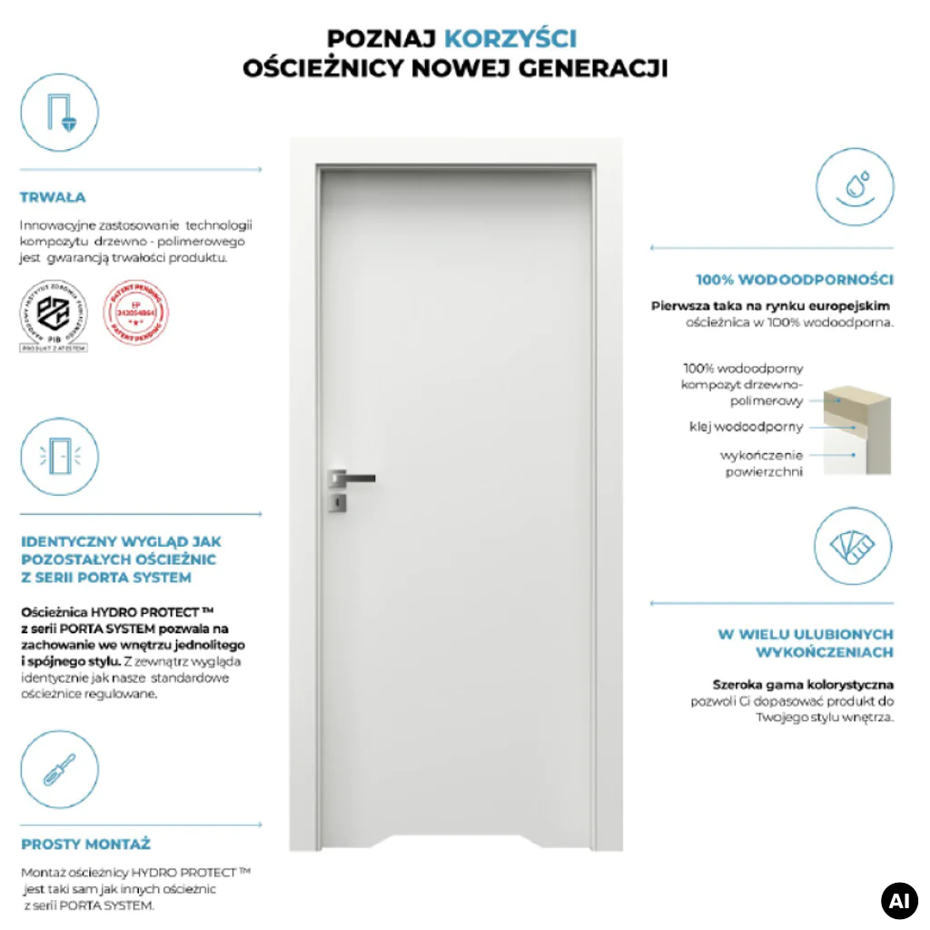 Ościeżnica Wodoodporna Hydro Protect regulowana C 120-160 z kątownikiem 60 mm 80 Lewa Przylgowa, OPWC6C0L08DBI0SZ36C000, Ościeżnica, Ościeżnica HYDRO PROTECT, PORTA