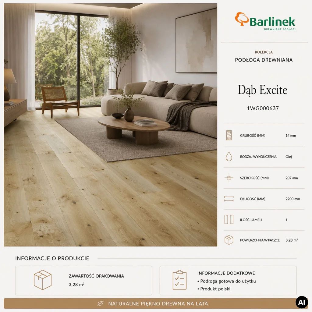 Podłoga drewniana Dąb Excite 14 mm, 1WG000637, Podłoga drewniana, Senses, Barlinek