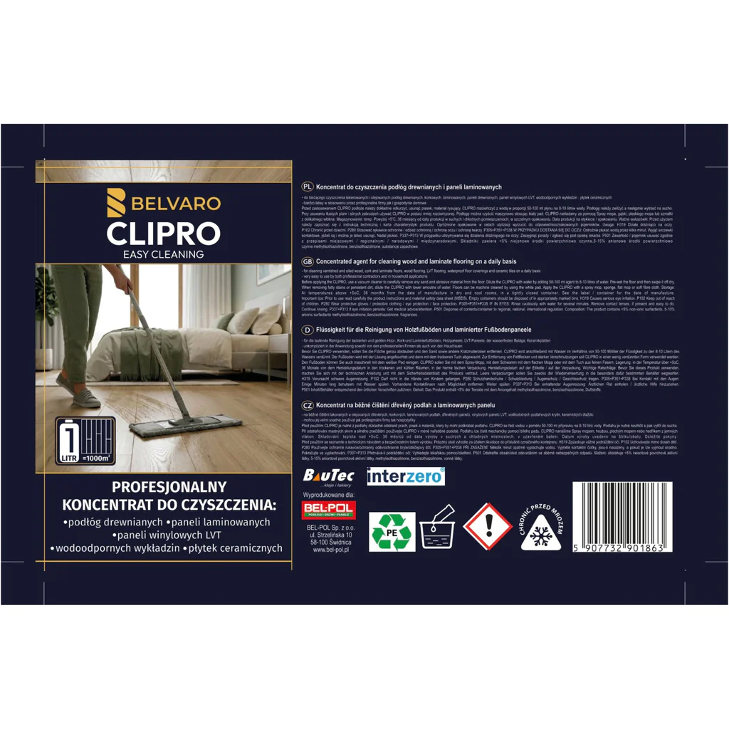 Koncentrat czyszczący do podłóg i paneli CLIPRO Belvaro, 5907732901863, Płyn, Środki czystości, Bautec