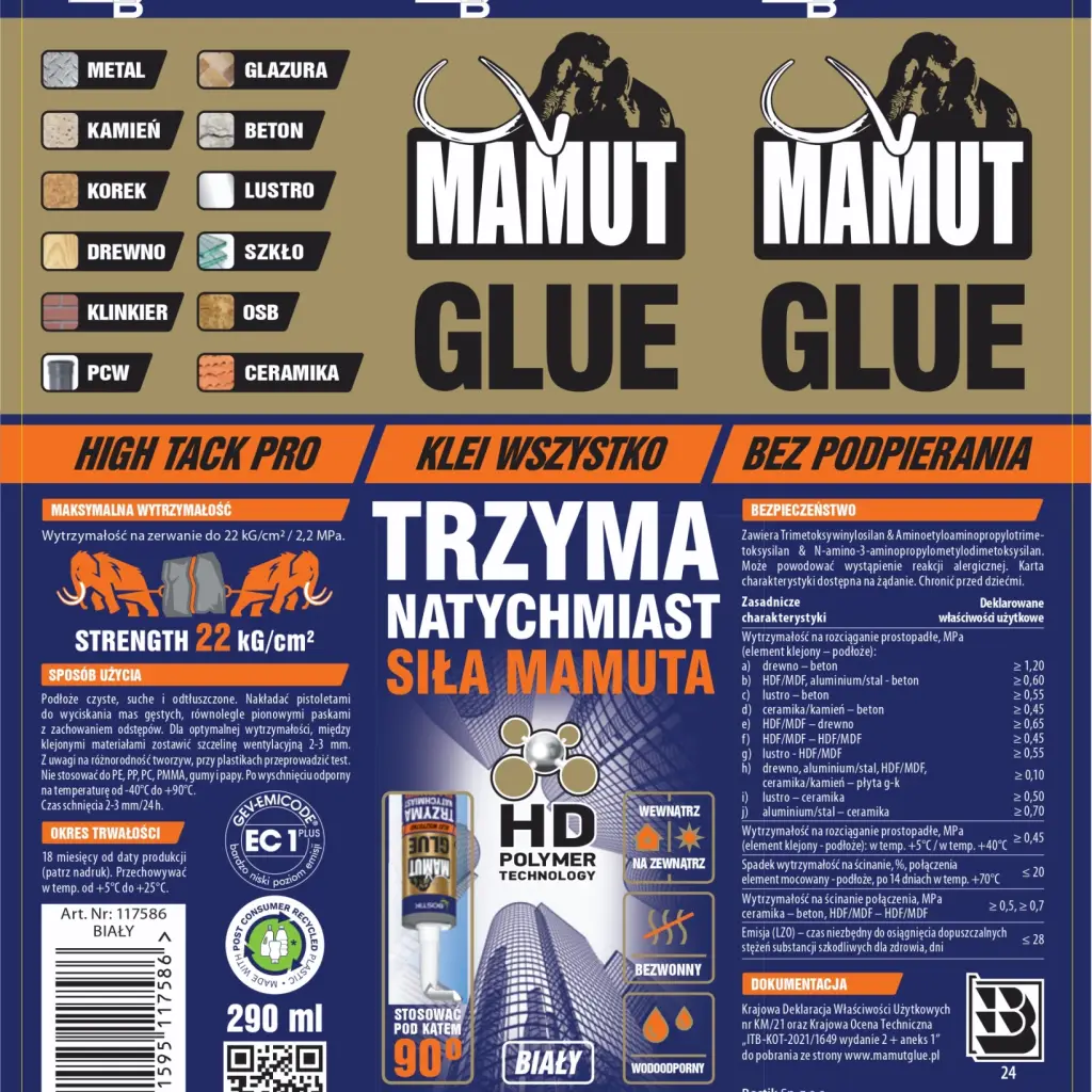 Klej uniwersalny do listew Mamut Glue Biały 290ml 117586, Klej montażowy, Kleje, Bostik