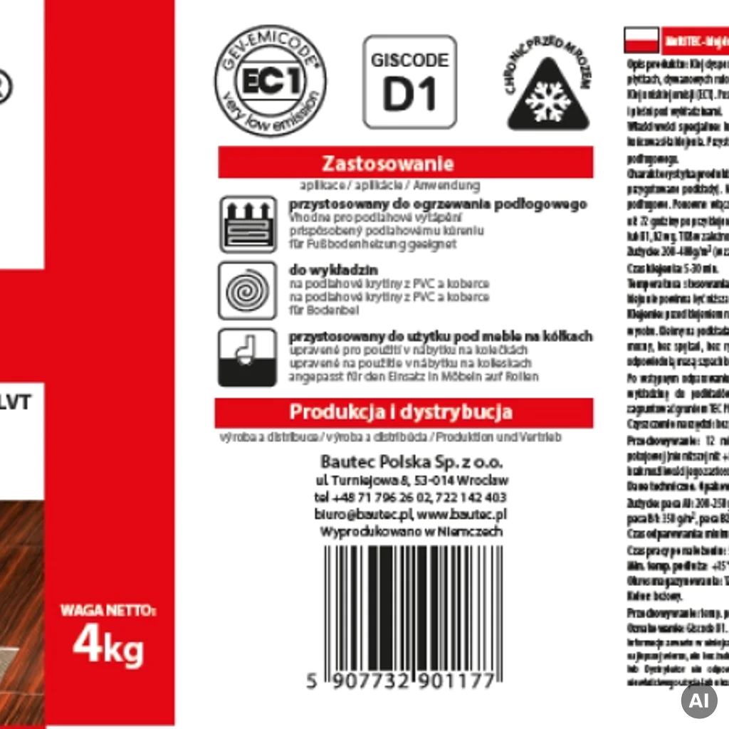 Klej do winyli Multi Tec 4kg, BT-MT4, Klej, Kleje, Bautec