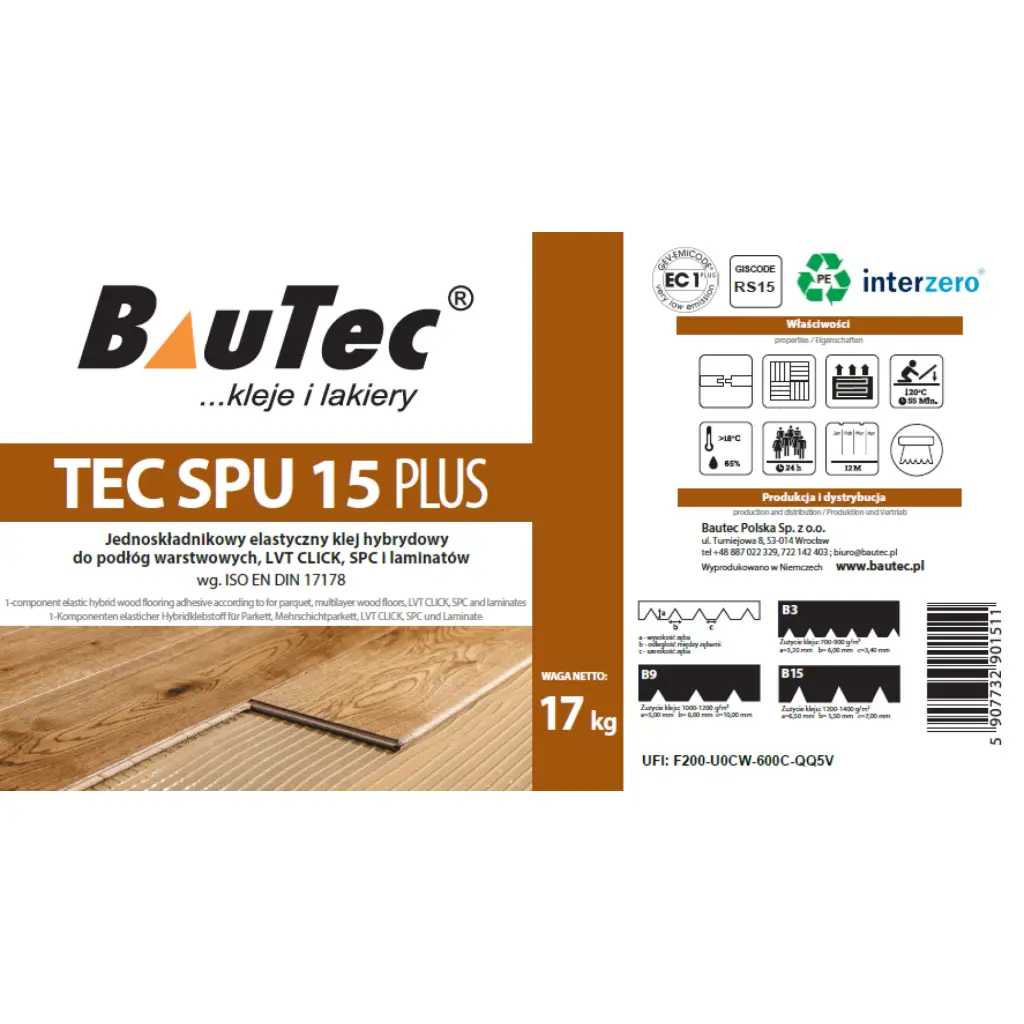 Klej do drewna BauTec TEC SPU 15 PLUS 17kg  BauTec TEC SPU-15P, tec, Klej, Kleje, Bautec