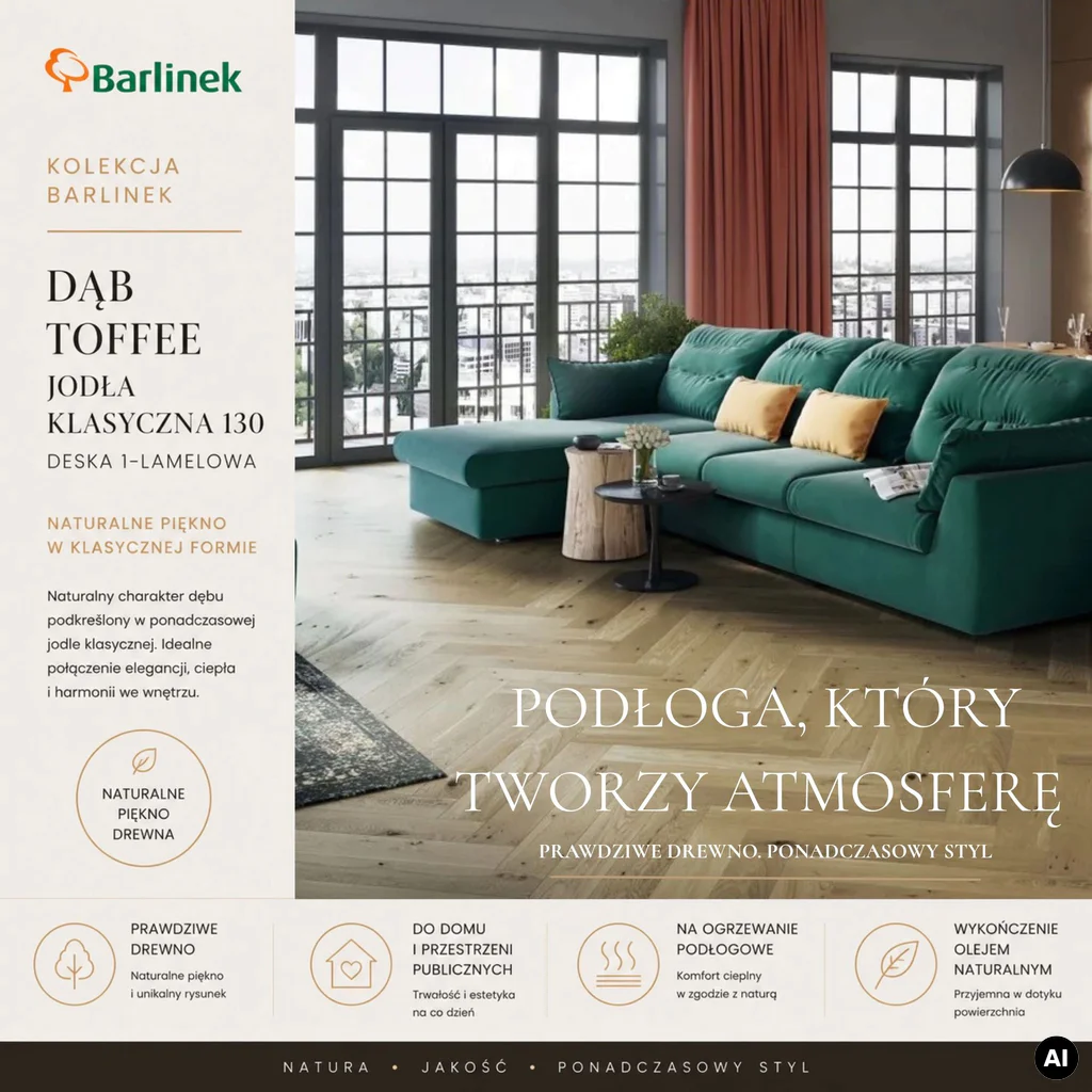 Podłoga drewniana Dąb Toffee Jodła Klasyczna 14 mm, 1WC000017, Deska barlinecka, Classico Line - Jodła Klasyczna, Barlinek
