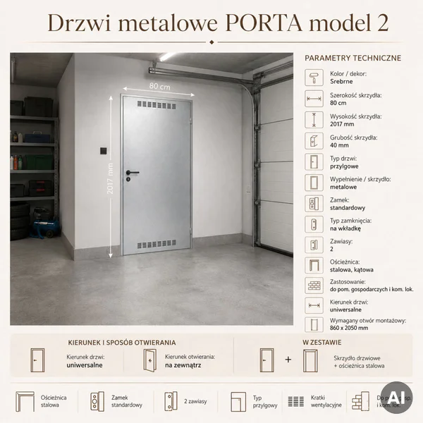 Drzwi uniwersalne metalowe Porta 80 model 2 , DNWPL2MU080000