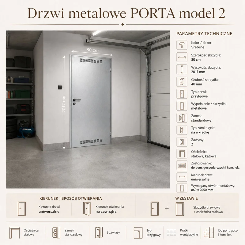 Drzwi uniwersalne metalowe Porta 80 model 2 , DNWPL2MU080000