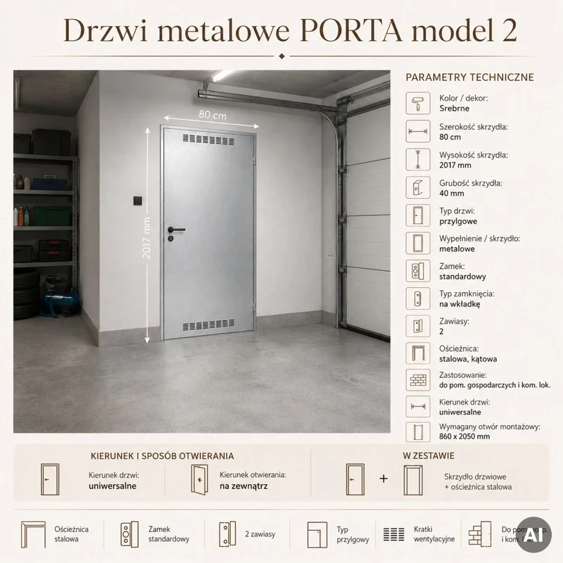 Drzwi uniwersalne metalowe Porta 80 model 2 , DNWPL2MU080000