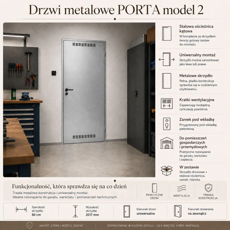 Drzwi uniwersalne metalowe Porta 80 model 2 , DNWPL2MU080000