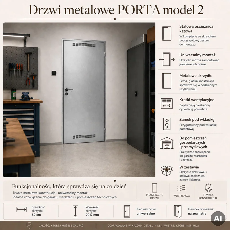 Drzwi uniwersalne metalowe Porta 80 model 2 , DNWPL2MU080000