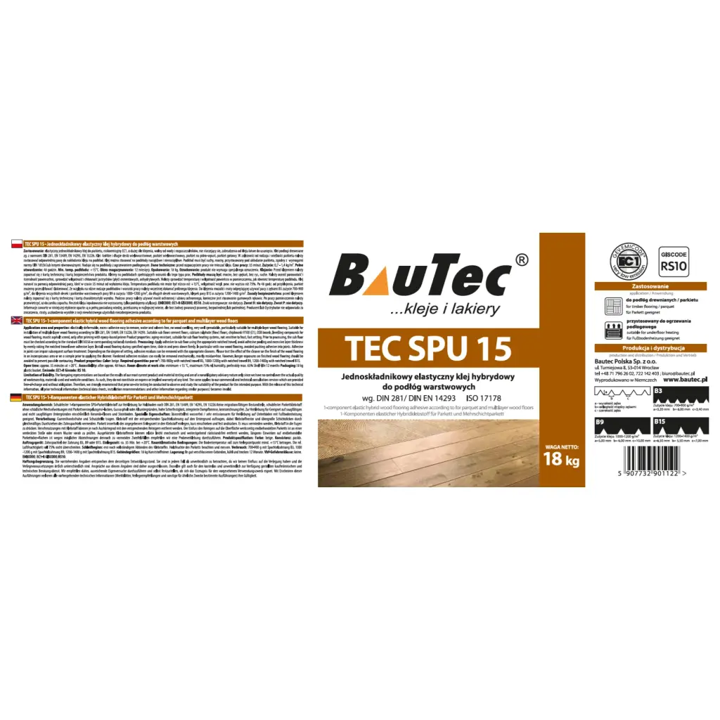Klej do drewna BauTec TEC SPU 15 18kg, Klej, Kleje, Bautec