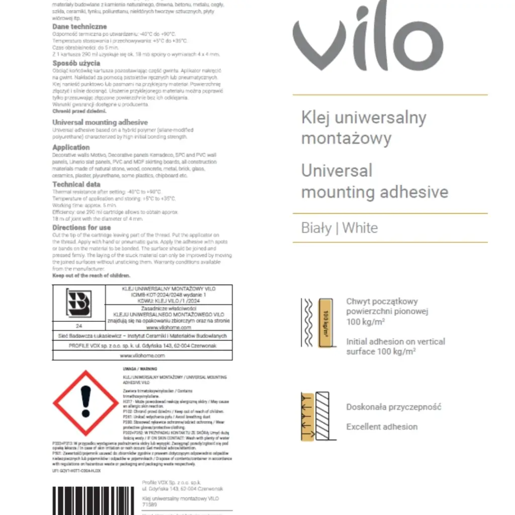 Klej montażowy uniwersalny Vilo  290 ml, 6031424, Klej montażowy, Kleje, VOX