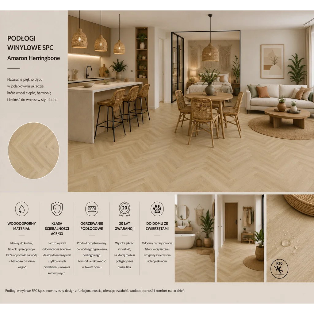 Panele winylowe SPC LVT Jodełka Dąb Deventer CAS 236 5 mm TAK, 5905167857120, Panele winylowe, Amaron Herringbone, Arbiton