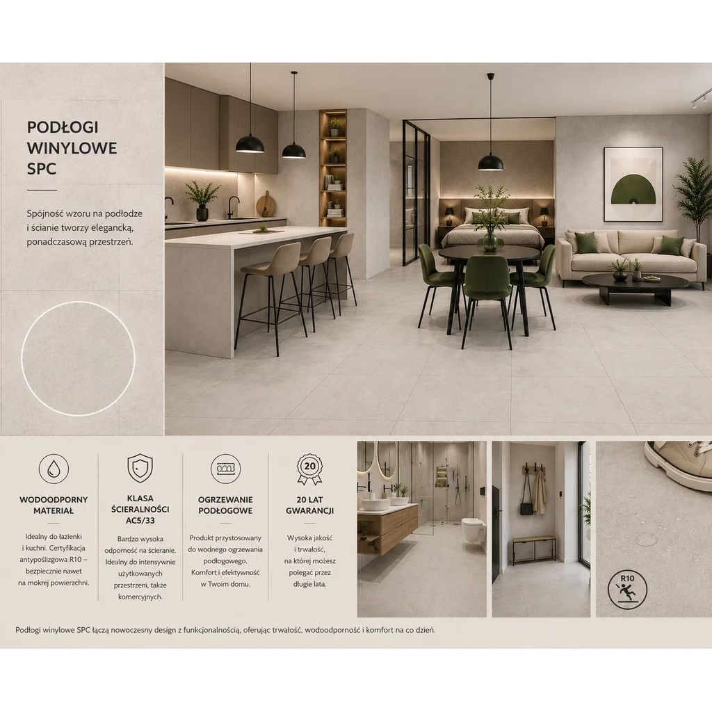 Panele winylowe SPC Concrete Dust 60x60 Beton Matowy 6067231 Klasa 33 5 mm, Panele winylowe, Vilo SPC Floor, Vilo