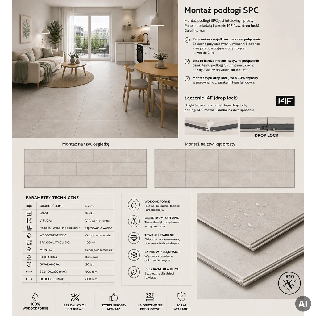 Panele winylowe SPC Concrete Dust 5 mm Klasa 33, 6067231, Panele winylowe, Vilo SPC Floor, Vilo